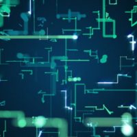 Abstract blueprint cyber space digital circuit pixel light line connects wallpaper backgrounds copy space, future system IOT programming and data transfer technology 3D backgrounds for presentation.